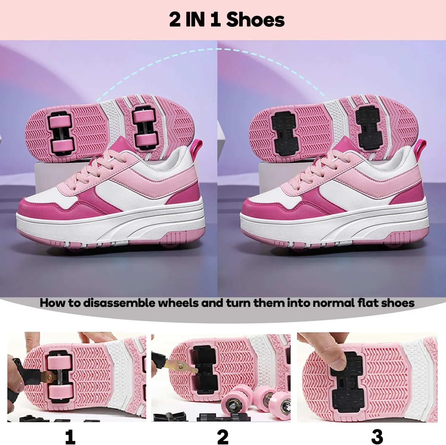 HHSTS Roller Skate Shoes for Kids Boys Girls Upgraded Fashion Sneakers with 4-Wheels for Kids, Versatile Roller Skates Shoes Christmas Birthday Gifts
