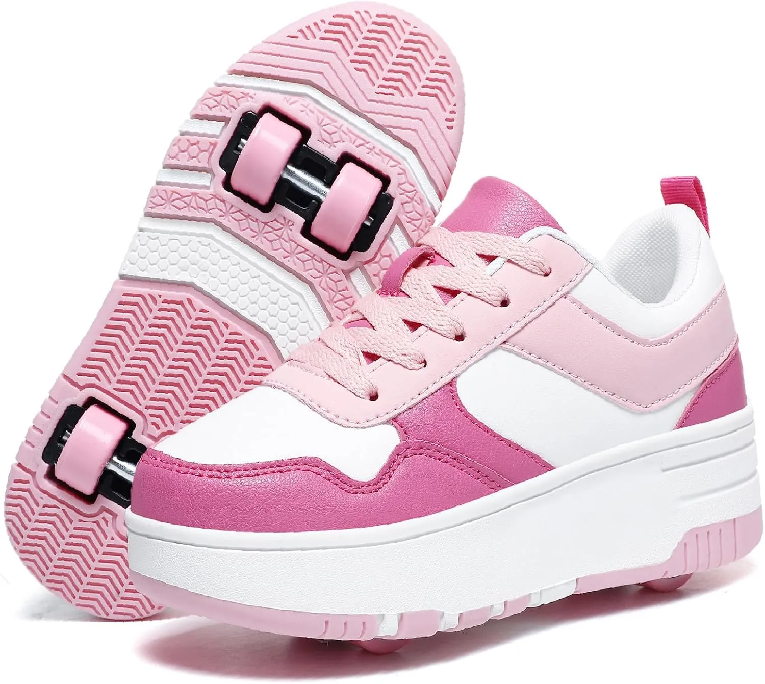 HHSTS Roller Skate Shoes for Kids Boys Girls Upgraded Fashion Sneakers with 4-Wheels for Kids, Versatile Roller Skates Shoes Christmas Birthday Gifts
