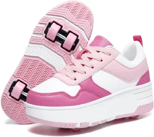 HHSTS Roller Skate Shoes for Kids Boys Girls Upgraded Fashion Sneakers with 4-Wheels for Kids, Versatile Roller Skates Shoes Christmas Birthday Gifts