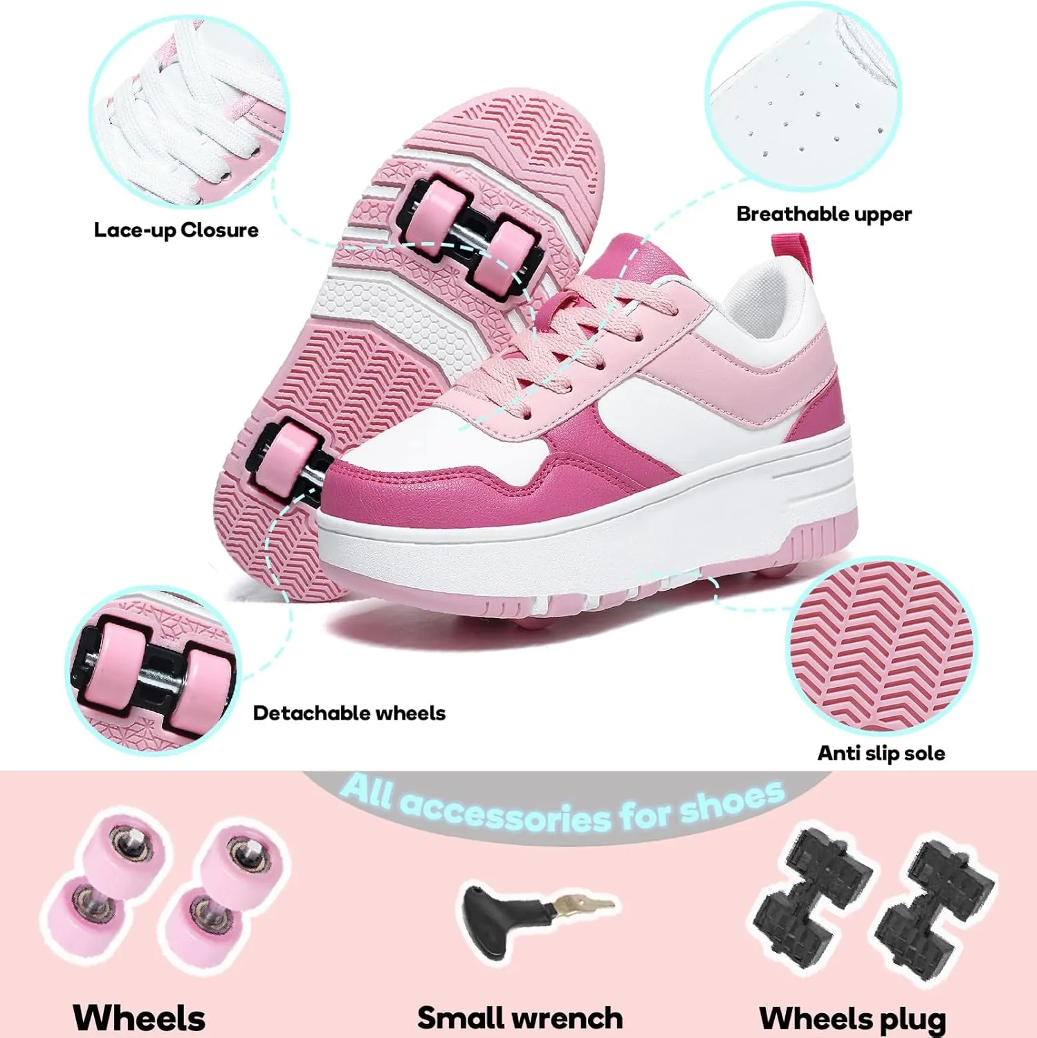 HHSTS Roller Skate Shoes for Kids Boys Girls Upgraded Fashion Sneakers with 4-Wheels for Kids, Versatile Roller Skates Shoes Christmas Birthday Gifts