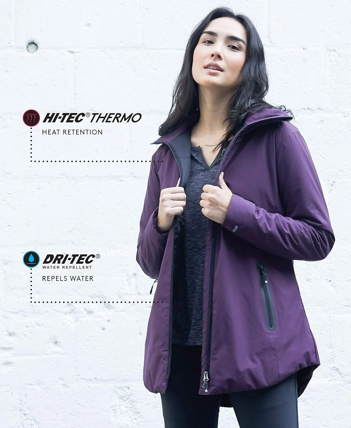 Hi-Tec Women's Devil Mountain Longline Thermal Filled Waterproof Fabric Coat