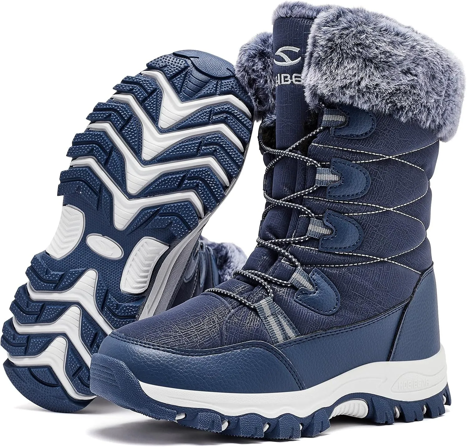 HOBIBEAR Kids Winter Snow Boots Waterproof Outdoor Warm Faux Fur Lined Shoes
