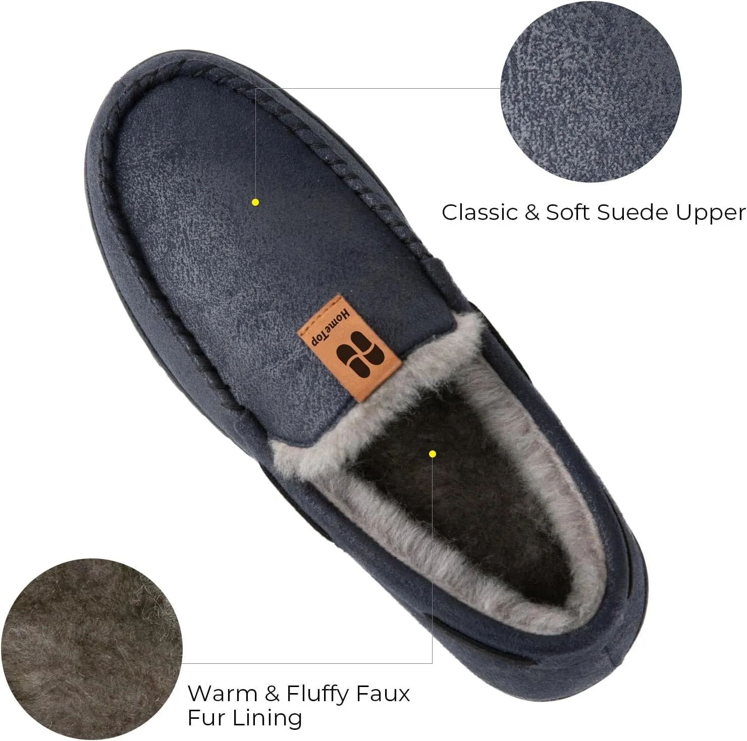 HomeTop Men's Suede Memory Foam Moccasin Slippers Soft Plush Warm Lining House Shoes