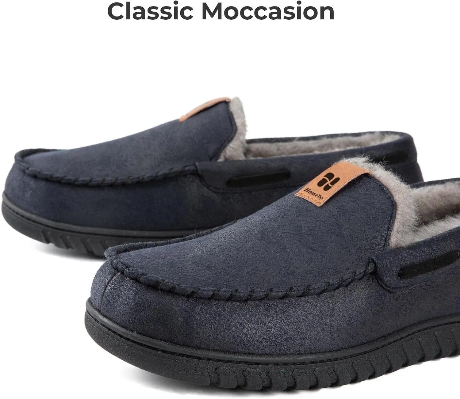 HomeTop Men's Suede Memory Foam Moccasin Slippers Soft Plush Warm Lining House Shoes