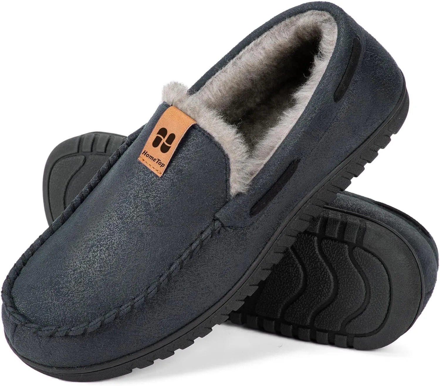 HomeTop Men's Suede Memory Foam Moccasin Slippers Soft Plush Warm Lining House Shoes