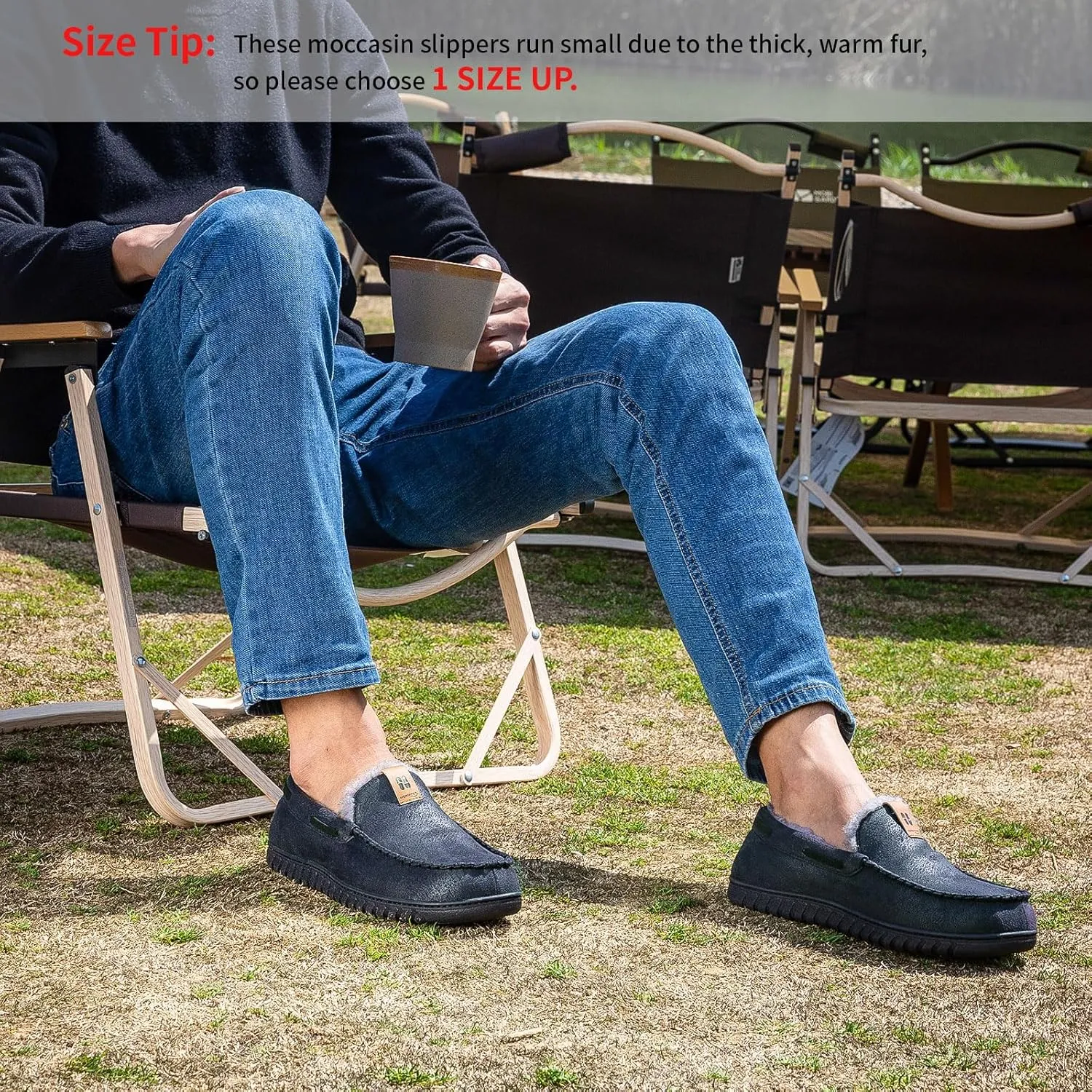 HomeTop Men's Suede Memory Foam Moccasin Slippers Soft Plush Warm Lining House Shoes