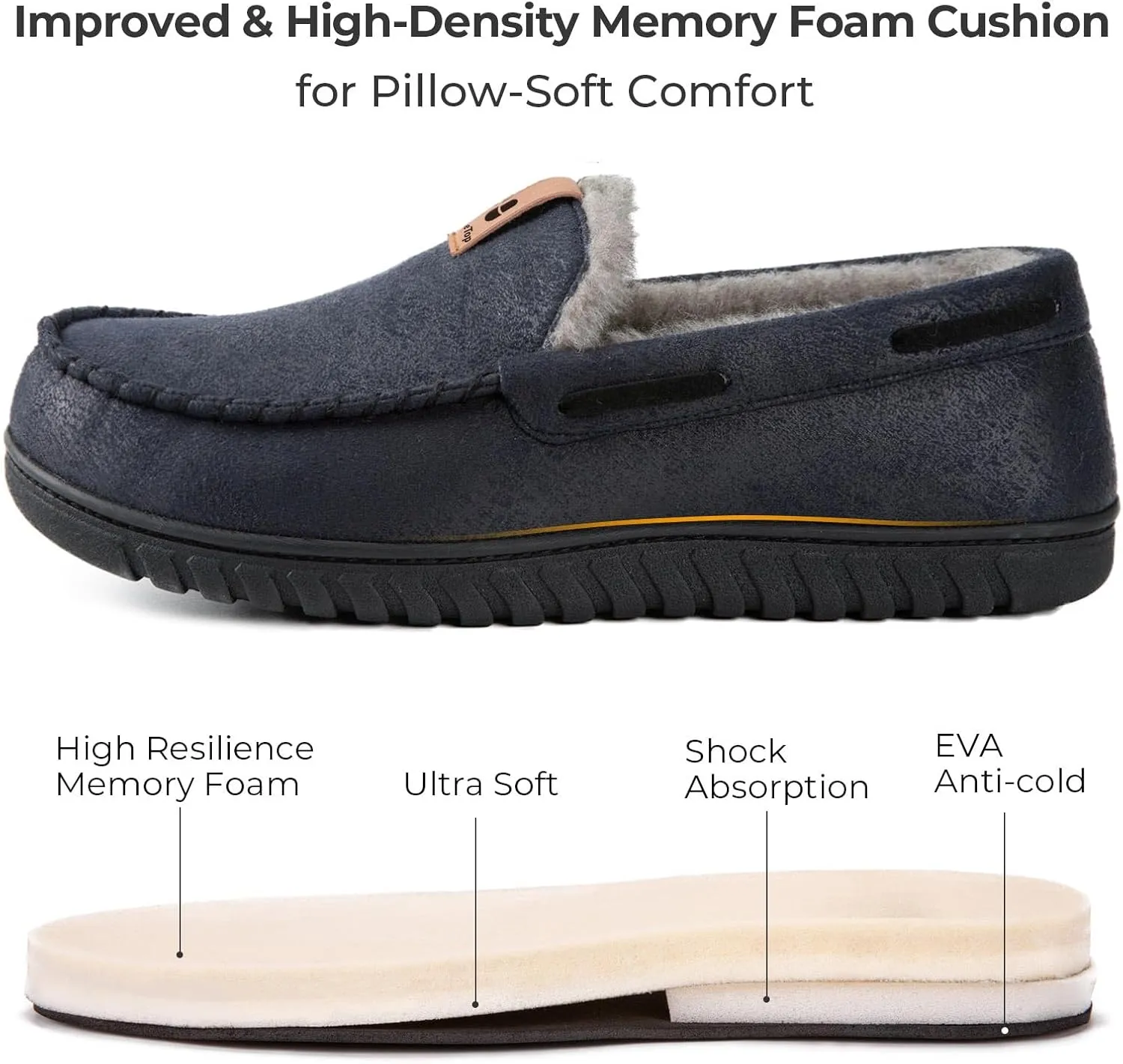 HomeTop Men's Suede Memory Foam Moccasin Slippers Soft Plush Warm Lining House Shoes
