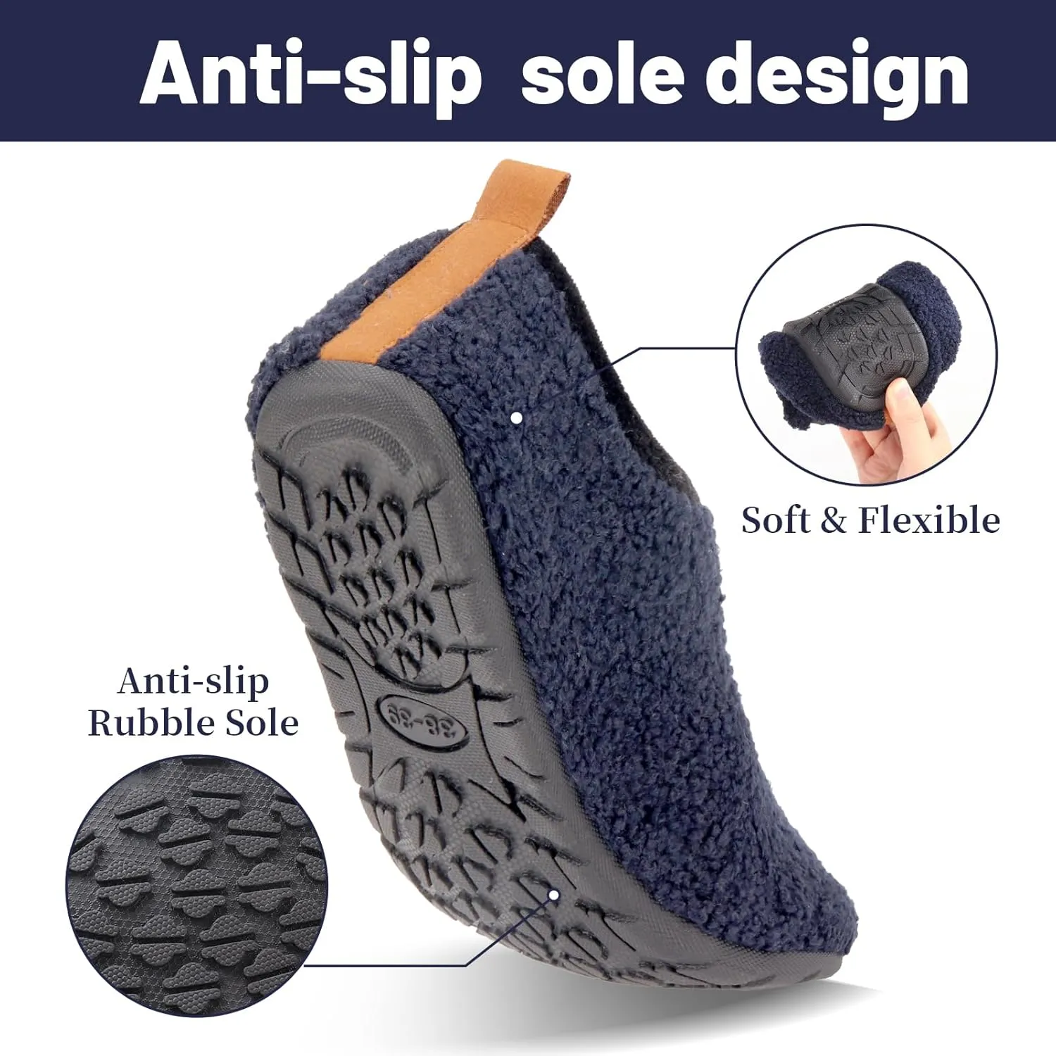 Ibeauti Womens Mens House Slippers Rubber Sole Indoor Slipper Socks Lightweight Fleece Lined Slip-on Barefoot Slippers