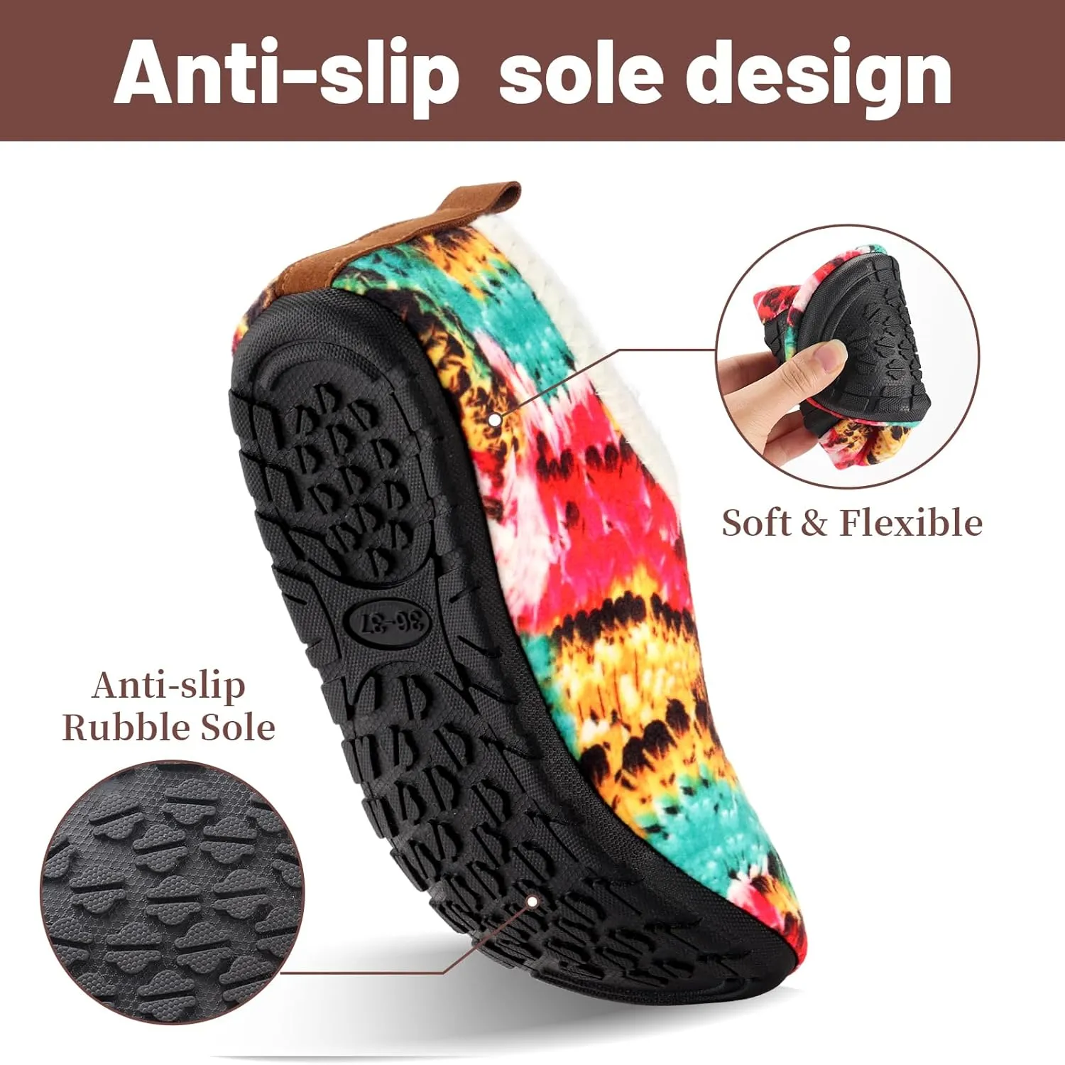 Ibeauti Womens Mens House Slippers Rubber Sole Indoor Slipper Socks Lightweight Fleece Lined Slip-on Barefoot Slippers