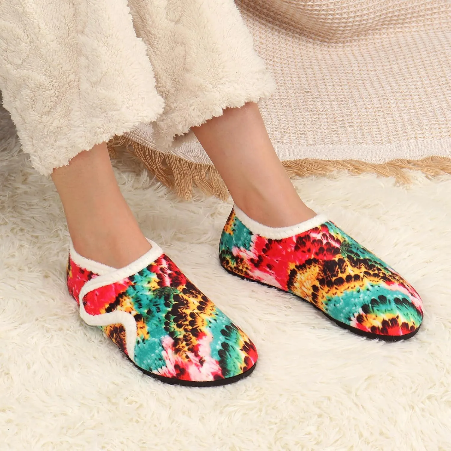 Ibeauti Womens Mens House Slippers Rubber Sole Indoor Slipper Socks Lightweight Fleece Lined Slip-on Barefoot Slippers