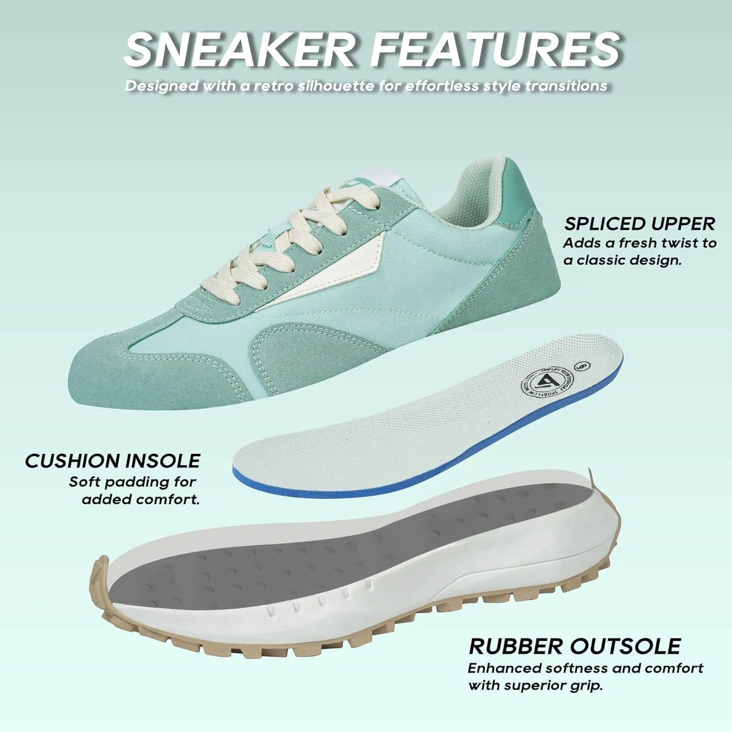 JABASIC Women Lace Up Fashion Sneakers Comfortable Vintage Walking Sports Shoes