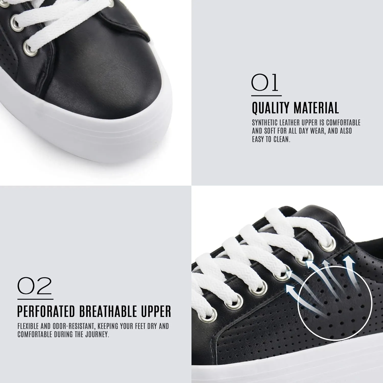JABASIC Women Platform Sneakers Breathable Casual Lace Up Fashion Walking Shoes
