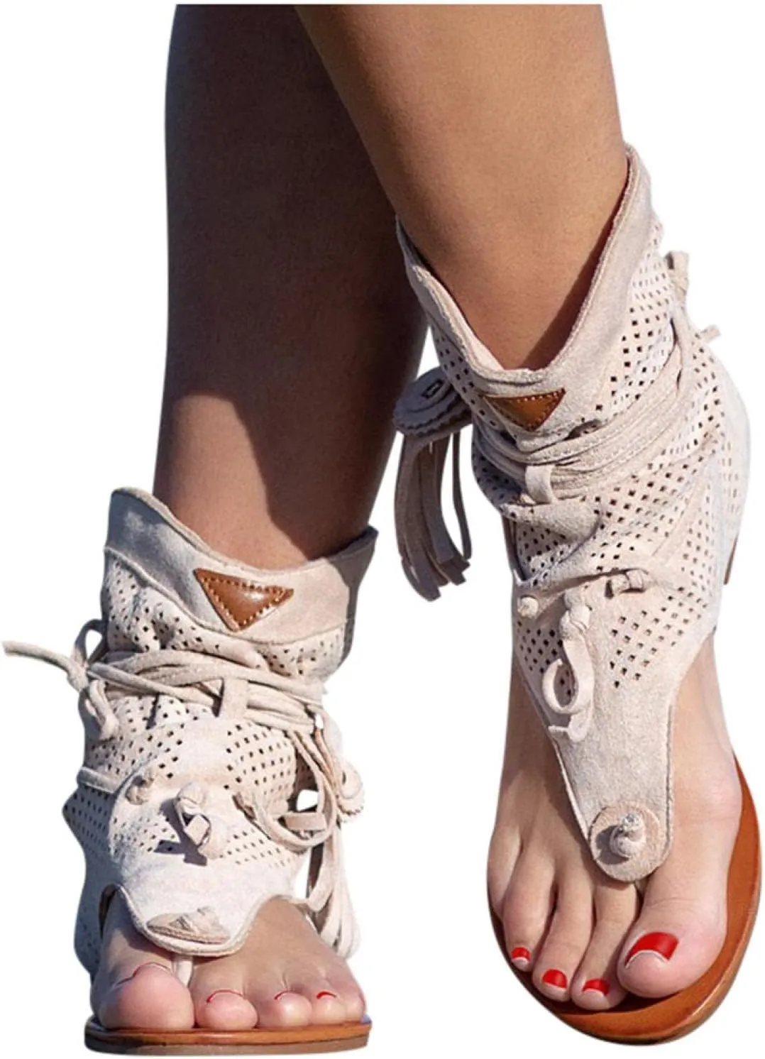 JEGULV Casual Tassel Sandals for Women Summer Boho Shoes Flip Flop Flat Sandals Gladiator Open Toe Beach Sandals