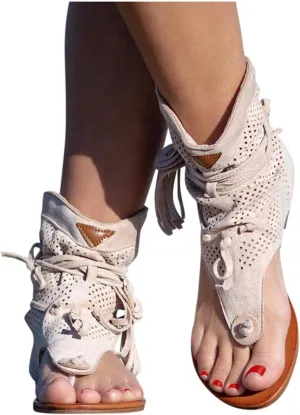 JEGULV Casual Tassel Sandals for Women Summer Boho Shoes Flip Flop Flat Sandals Gladiator Open Toe Beach Sandals