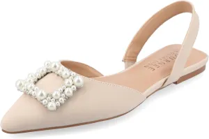 Journee Womens Slingback Jewel Pointed Toe Ballet Flats Slip On Shoes Raffia Pearl Hannae Slides