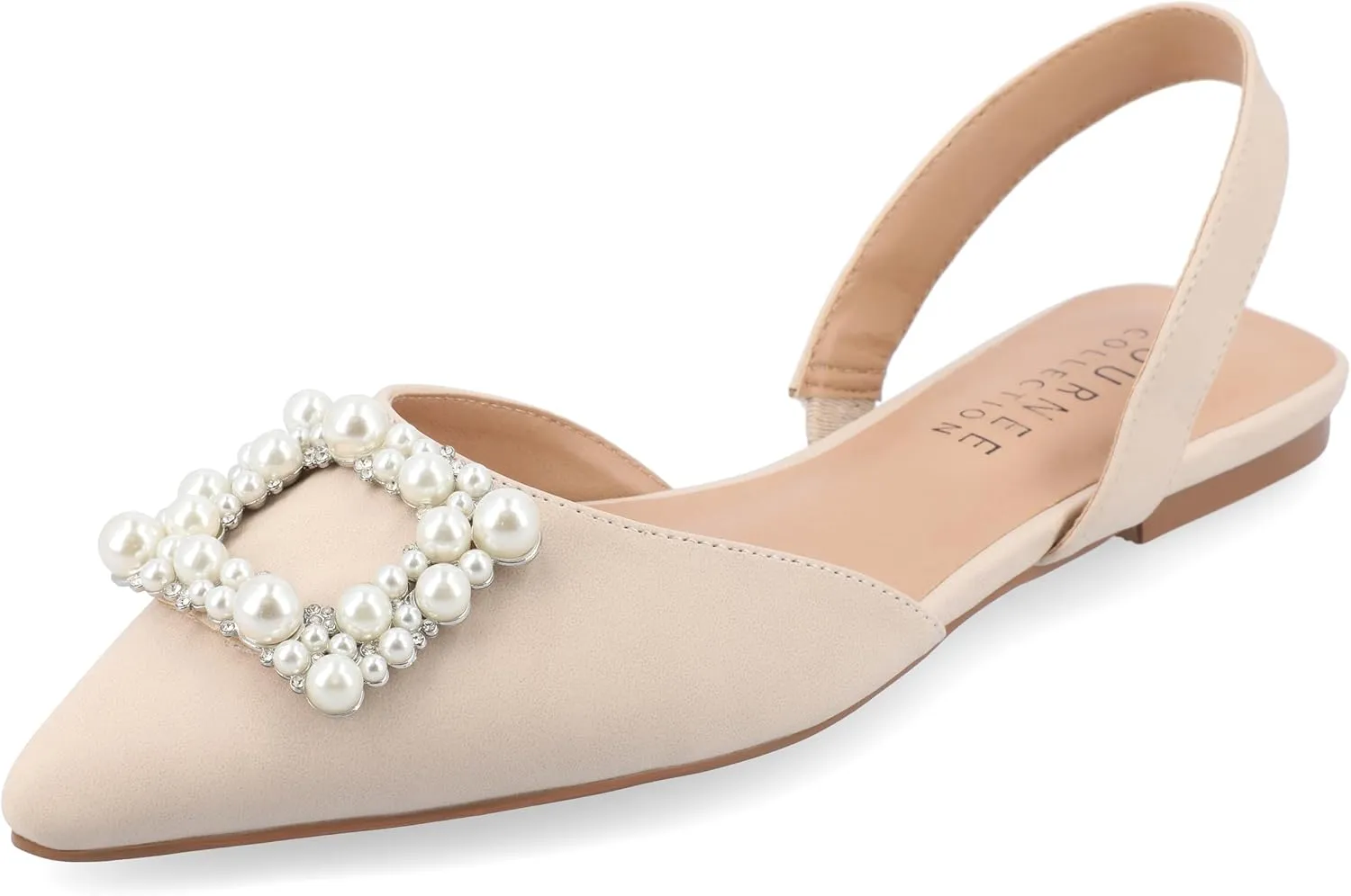 Journee Womens Slingback Jewel Pointed Toe Ballet Flats Slip On Shoes Raffia Pearl Hannae Slides