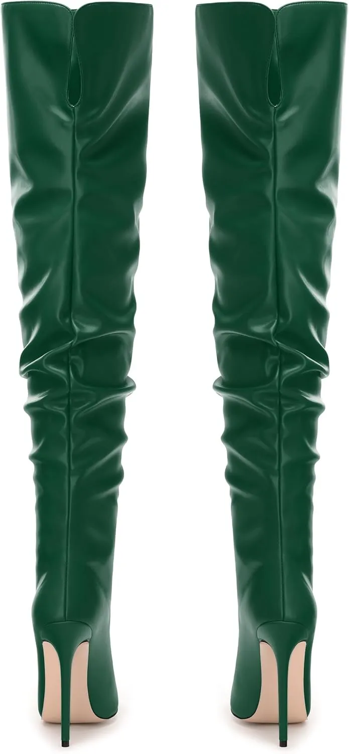 JUSTDANNI Women's Thigh High Boots for Women Thick Thighs Over Knee Boots with Stiletto High Heels Pointed Toe Comfortable Pull On Above The Knee Boots Party Wedding Shopping Thigh High Heels