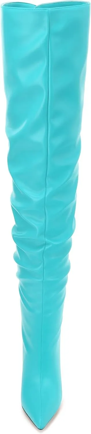 JUSTDANNI Women's Thigh High Boots for Women Thick Thighs Over Knee Boots with Stiletto High Heels Pointed Toe Comfortable Pull On Above The Knee Boots Party Wedding Shopping Thigh High Heels
