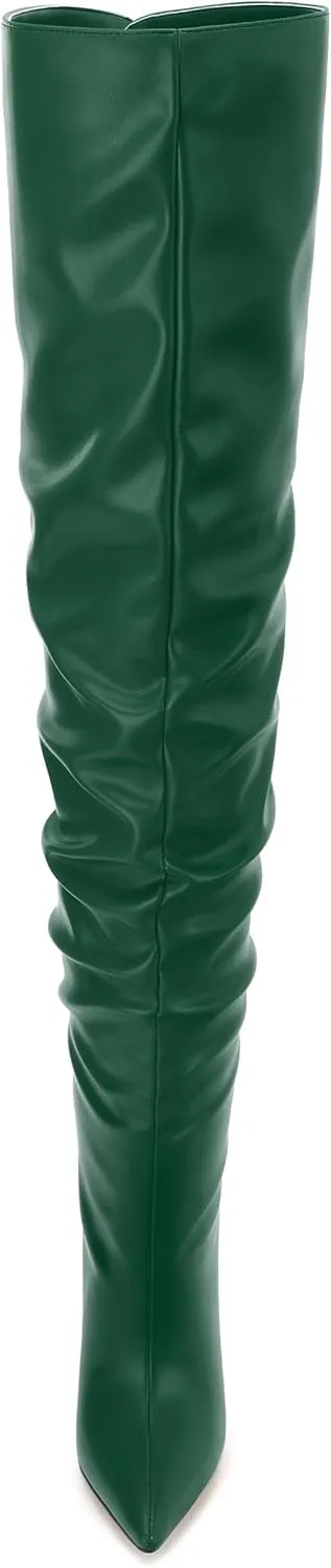 JUSTDANNI Women's Thigh High Boots for Women Thick Thighs Over Knee Boots with Stiletto High Heels Pointed Toe Comfortable Pull On Above The Knee Boots Party Wedding Shopping Thigh High Heels