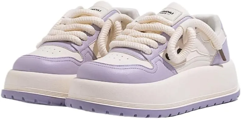 Kawaii Korean Chunky Sneakers, Cute White & Purple Cloud Soft Sole Shoes with Hidden Heel Lift for Girls Travel Outfit, Gift for Daughter