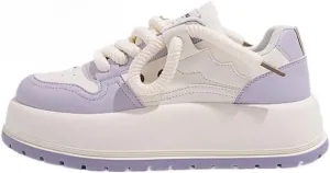 Kawaii Korean Chunky Sneakers, Cute White & Purple Cloud Soft Sole Shoes with Hidden Heel Lift for Girls Travel Outfit, Gift for Daughter