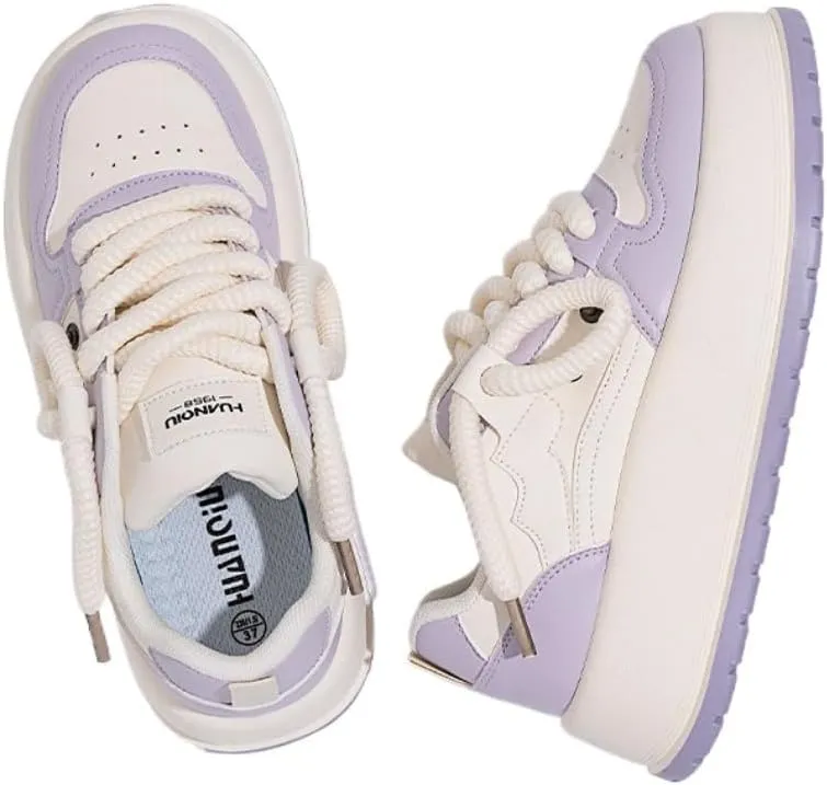 Kawaii Korean Chunky Sneakers, Cute White & Purple Cloud Soft Sole Shoes with Hidden Heel Lift for Girls Travel Outfit, Gift for Daughter