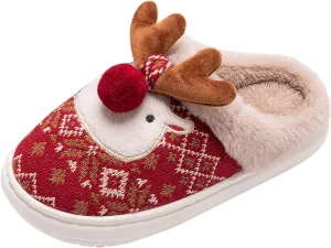 Kids Cute Christmas Slippers Santa Reindeer Slippers Boy Girl Soft Plush Fuzzy Slippers Warm Cotton Winter Slippers