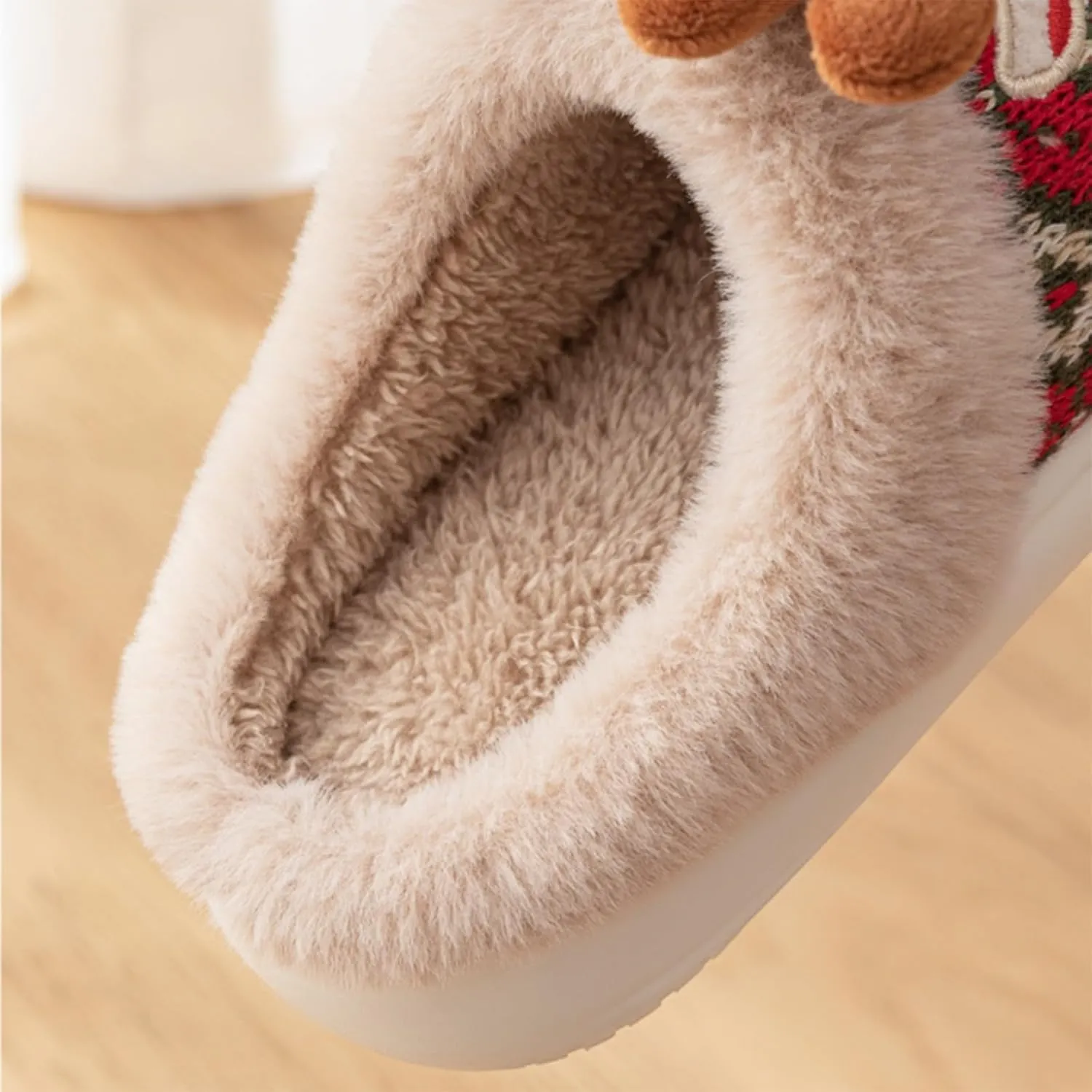 Kids Cute Christmas Slippers Santa Reindeer Slippers Boy Girl Soft Plush Fuzzy Slippers Warm Cotton Winter Slippers