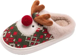Kids Cute Christmas Slippers Santa Reindeer Slippers Boy Girl Soft Plush Fuzzy Slippers Warm Cotton Winter Slippers