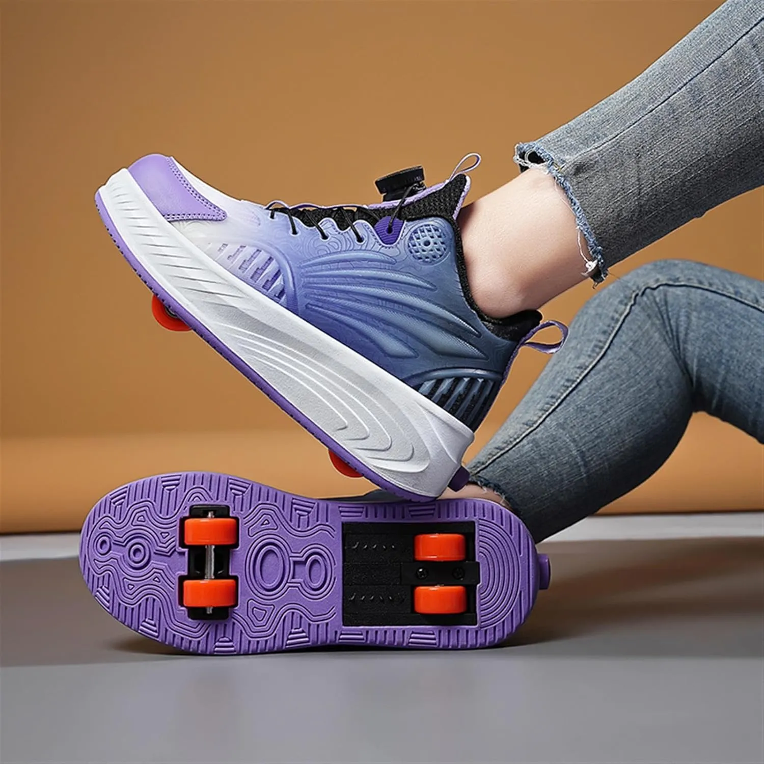 Kids Roller Skate Shoes with Detachable Wheels Fashion Sneakers for Boys & Girls, Outdoor Sports Shoes for Teens