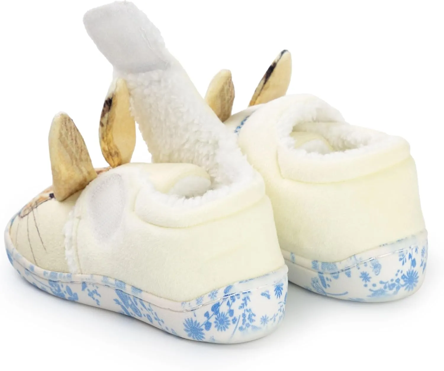 Kids Slippers | Childrens Rabbit Character Face Loafers with 3D Ears | Fur Lined Self Fastening House Shoes
