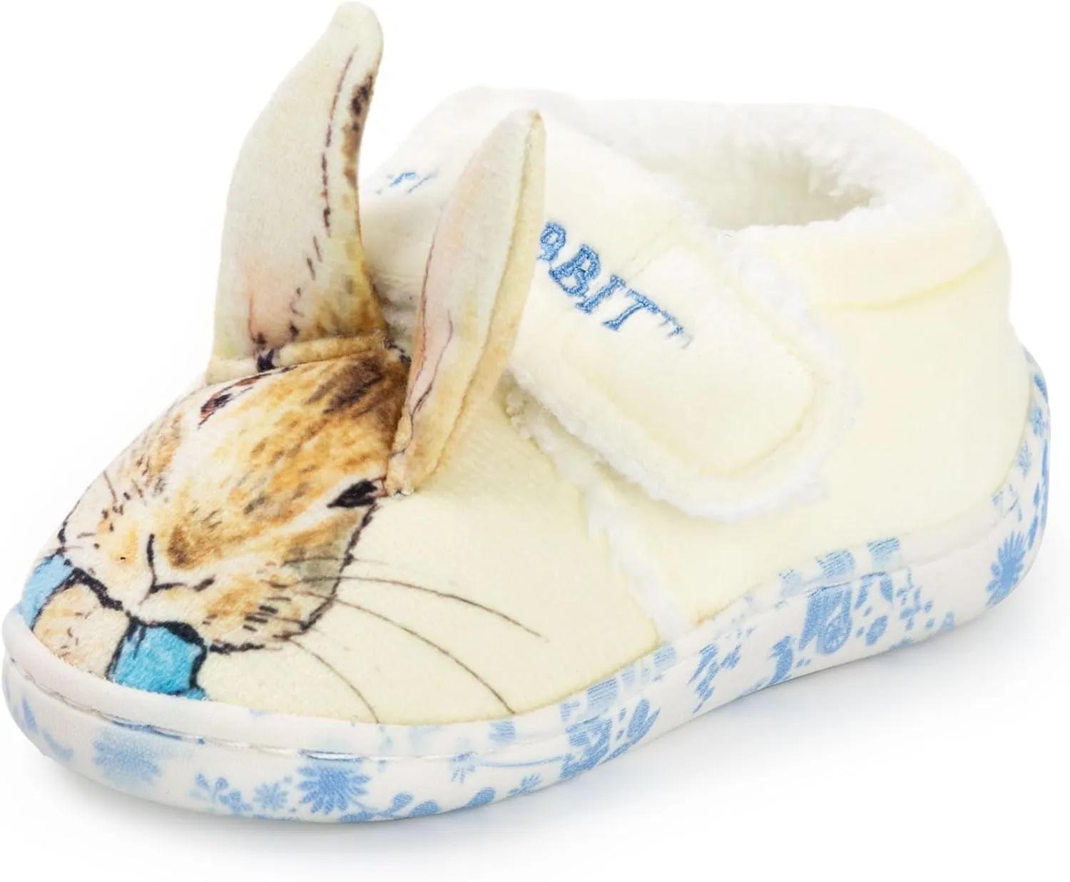 Kids Slippers | Childrens Rabbit Character Face Loafers with 3D Ears | Fur Lined Self Fastening House Shoes