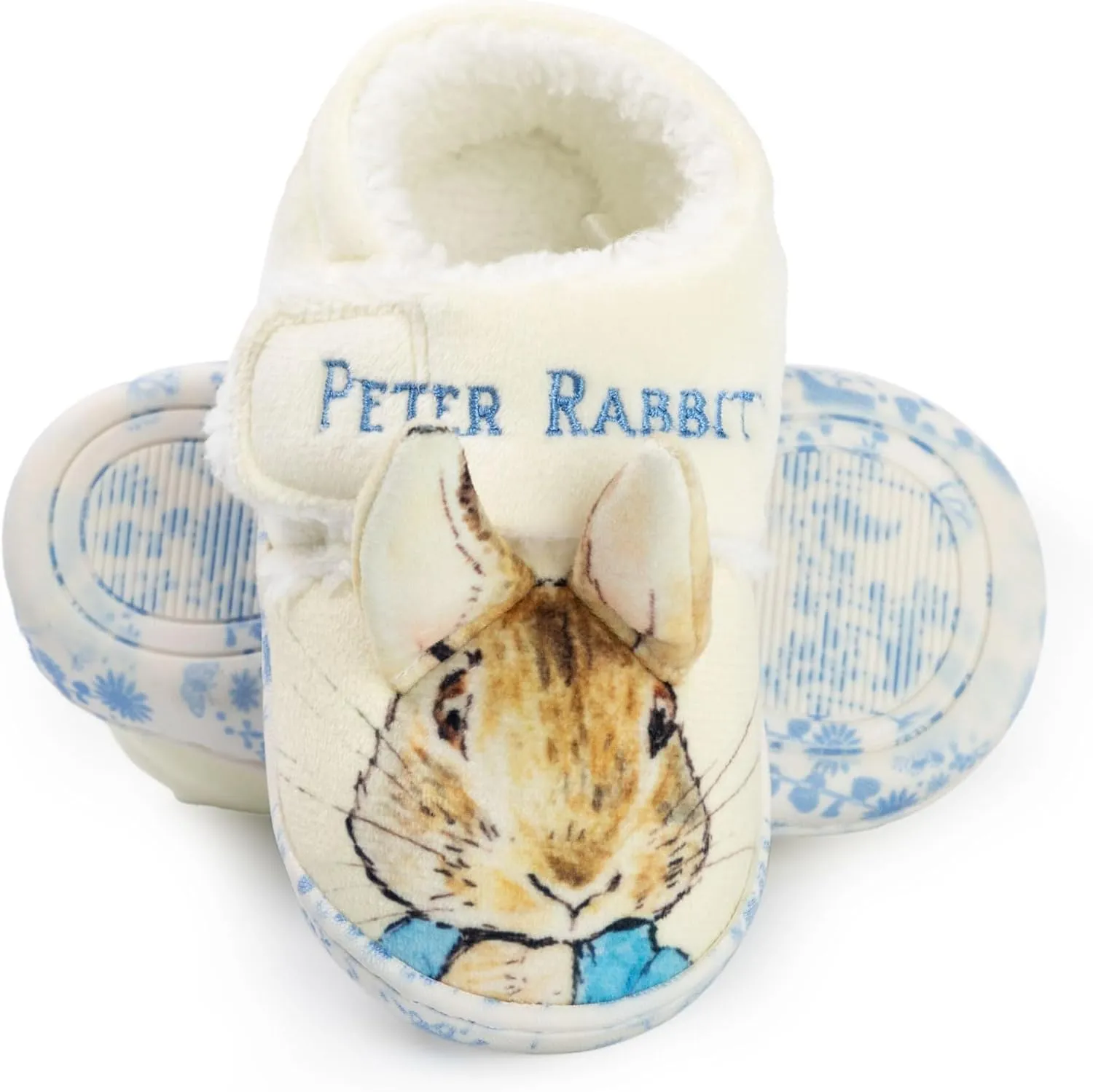 Kids Slippers | Childrens Rabbit Character Face Loafers with 3D Ears | Fur Lined Self Fastening House Shoes