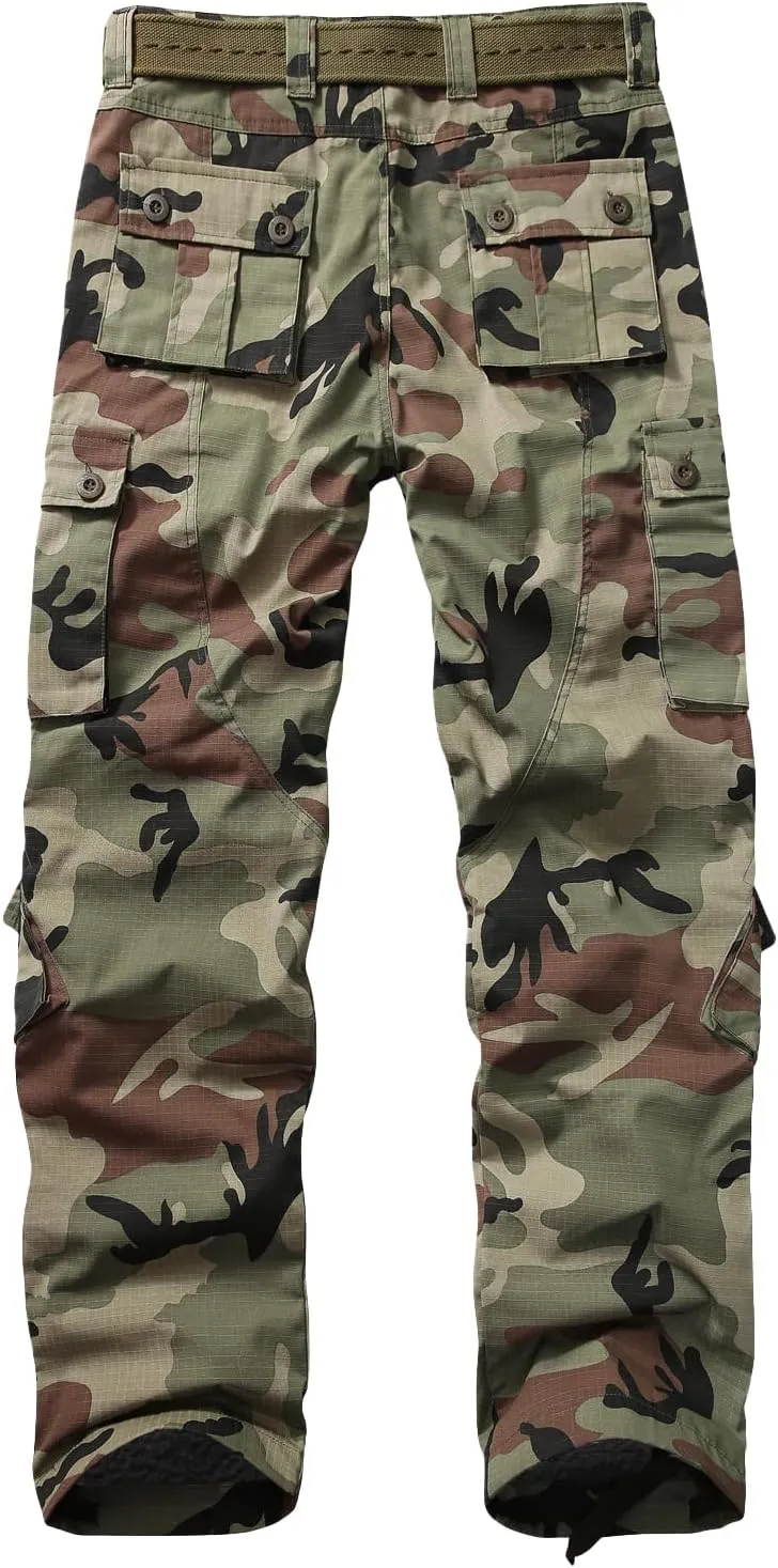 KOCTHOMY Men’s Fleece Lined Hiking Pants,Winter Outdoor Thermal Casual Work Cargo Pants with Multi Pockets, No Belt.