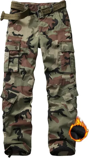 KOCTHOMY Men’s Fleece Lined Hiking Pants,Winter Outdoor Thermal Casual Work Cargo Pants with Multi Pockets, No Belt.
