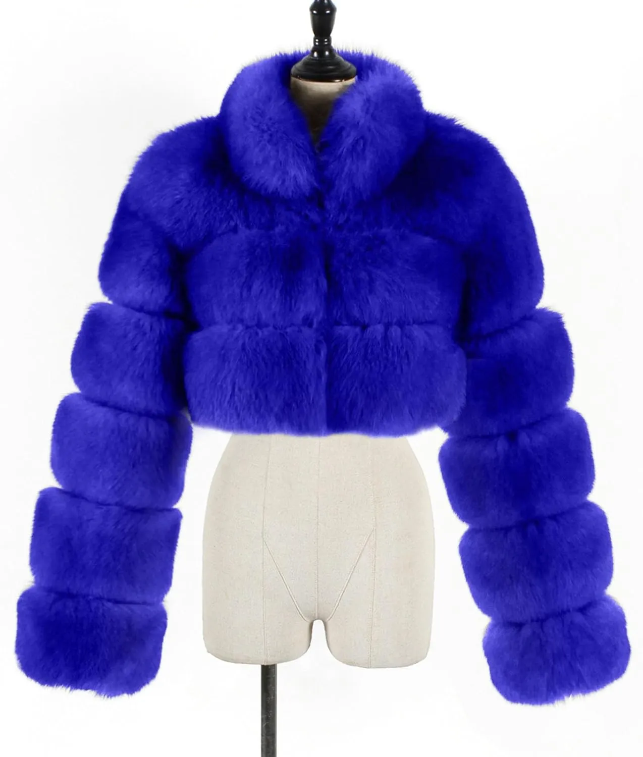 Ladies' Comfortable Outdoor Windproof Plush Jacket, Color Blocked Casual Stand Up Collar Short Imitation Fur Top 2024