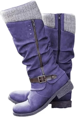 Lausiuoe Boots For Women Low Heel Mid Calf Warm Thermal Outdoor Walking Snow Winter Boots Chunky Side Zip Western Cowboy Boots