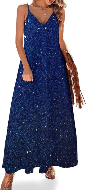 Lightning Star Cute Women's Casual Maxi Dresses Summer Spaghetti Straps Long Sleeveless Dress Sundress