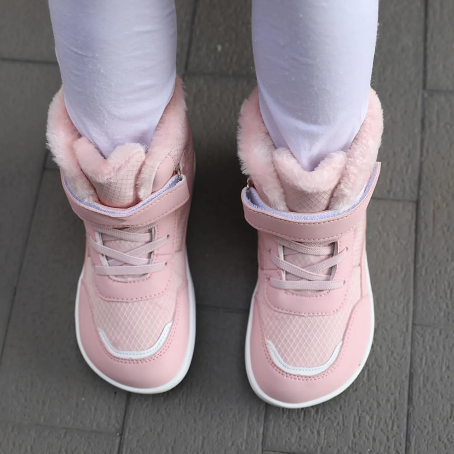 Little Kid Lined Plush Sport Shoes Boys Girls Wide Winter High Top Sneakers Faux F𝐮r Ankle Boots Warm Walking Shoes