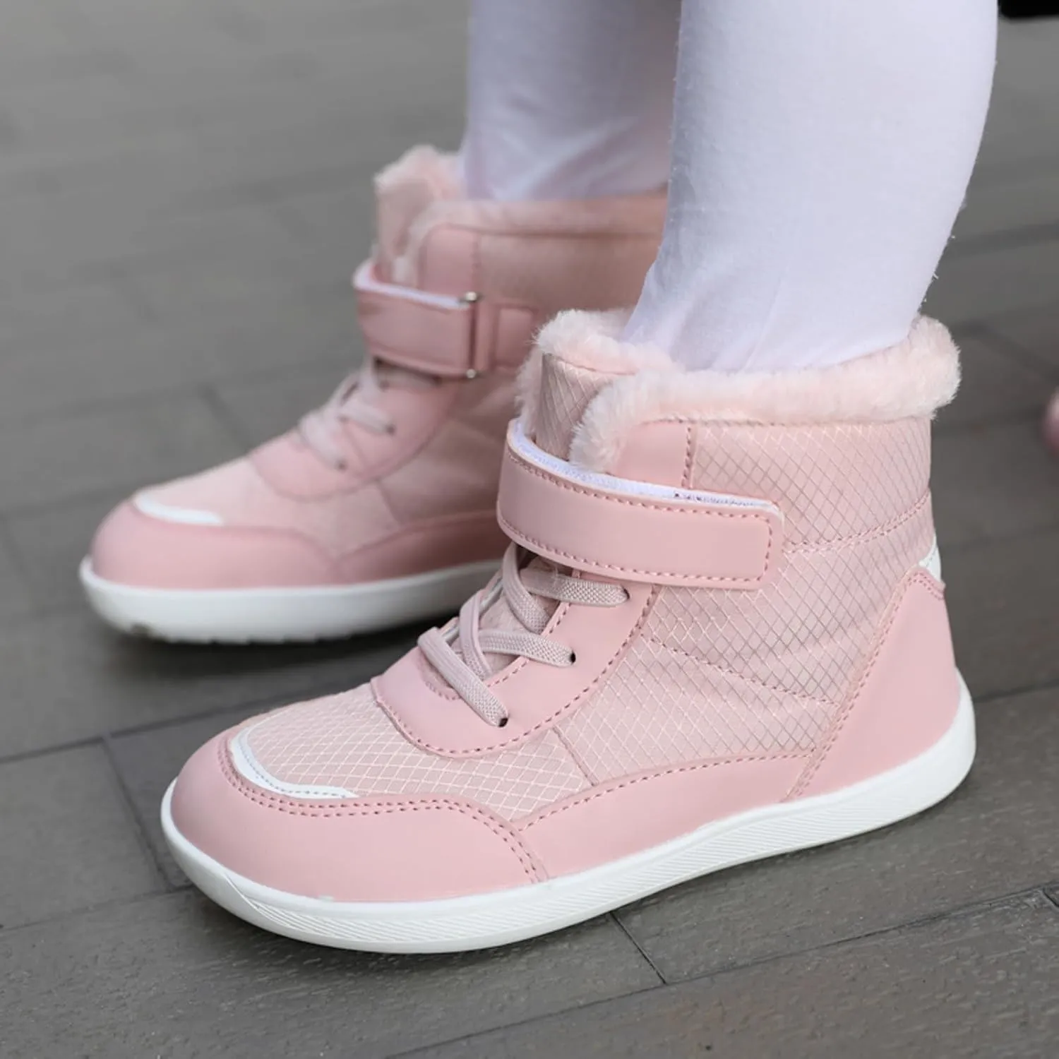 Little Kid Lined Plush Sport Shoes Boys Girls Wide Winter High Top Sneakers Faux F𝐮r Ankle Boots Warm Walking Shoes