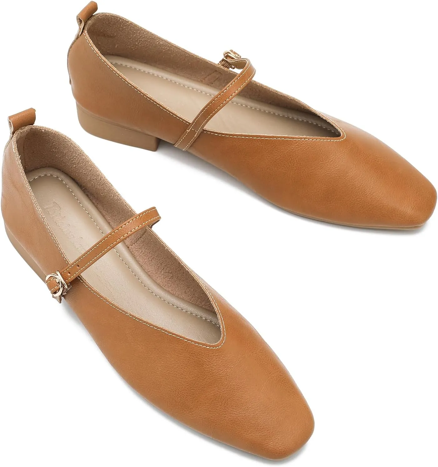 LIURUIJIA Women's Mary Jane Ballet Flats Dress Shoes Square Toe Ankle Strap Casual Dressy Comfortable Retro Foldable Shoes