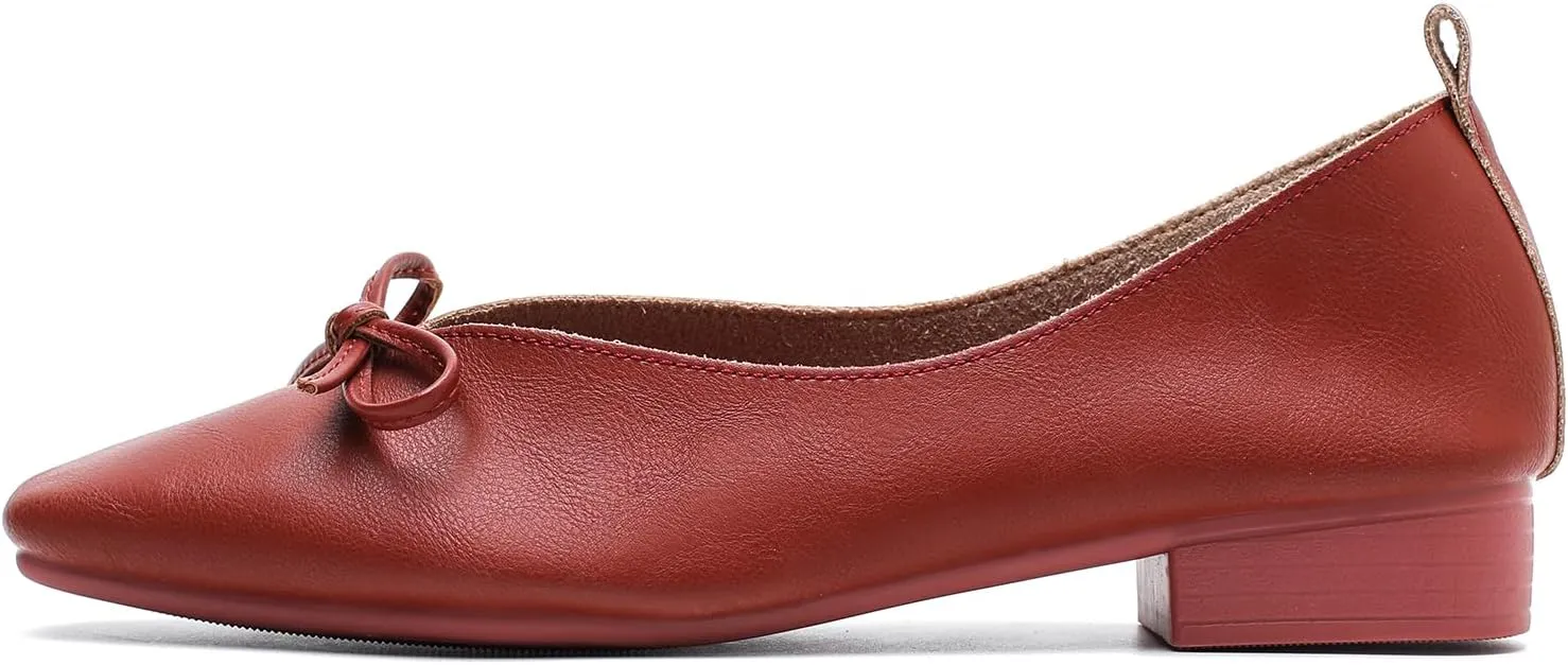 LIURUIJIA Women's Slip On Bowknot Ballet Flats Square Toe Lightweight Casual Dressy Comfortable Work Low Heels Retro Dress Shoes