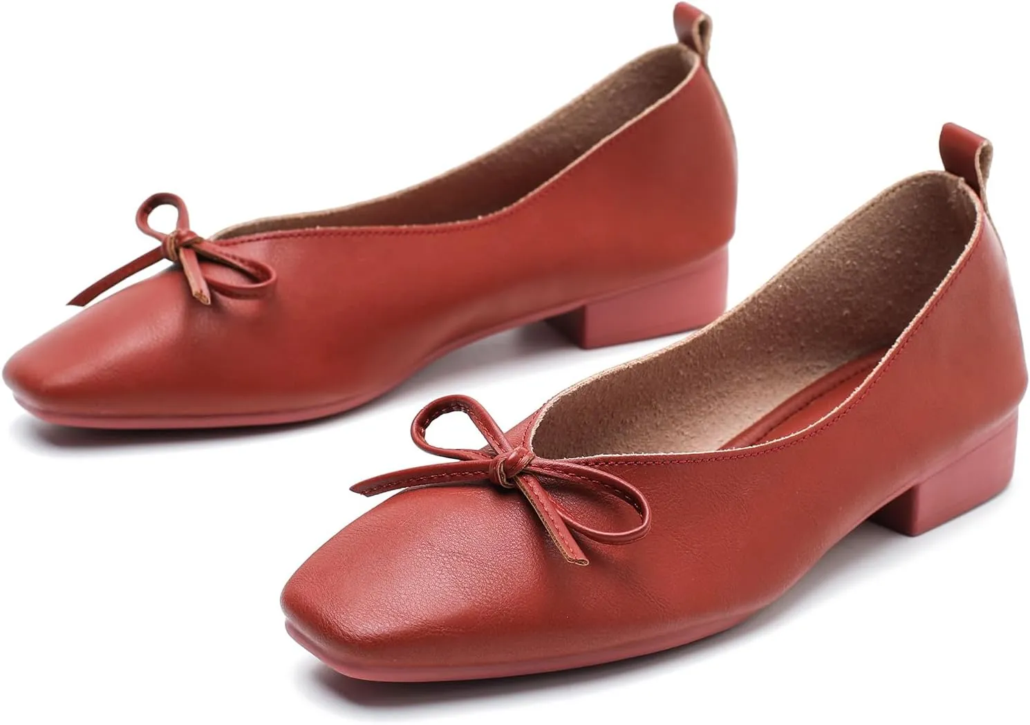LIURUIJIA Women's Slip On Bowknot Ballet Flats Square Toe Lightweight Casual Dressy Comfortable Work Low Heels Retro Dress Shoes