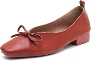 LIURUIJIA Women's Slip On Bowknot Ballet Flats Square Toe Lightweight Casual Dressy Comfortable Work Low Heels Retro Dress Shoes
