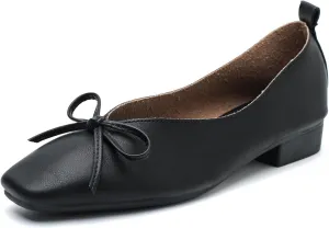 LIURUIJIA Women's Slip On Bowknot Ballet Flats Square Toe Lightweight Casual Dressy Comfortable Work Low Heels Retro Dress Shoes