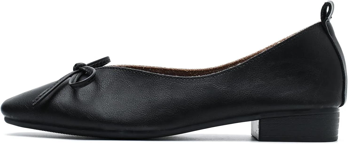 LIURUIJIA Women's Slip On Bowknot Ballet Flats Square Toe Lightweight Casual Dressy Comfortable Work Low Heels Retro Dress Shoes