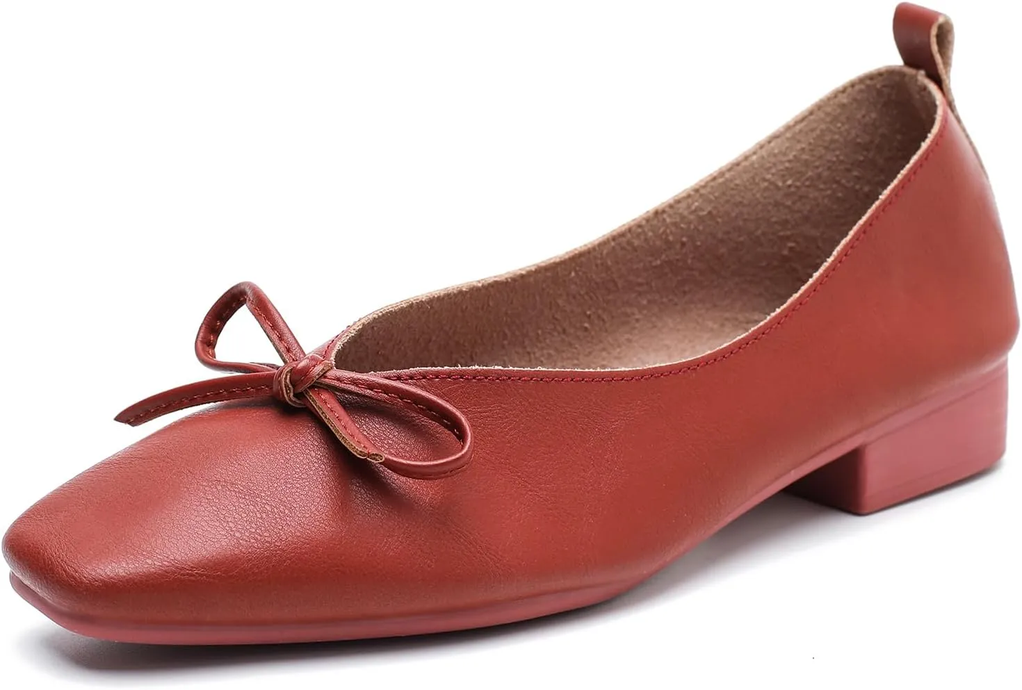 LIURUIJIA Women's Slip On Bowknot Ballet Flats Square Toe Lightweight Casual Dressy Comfortable Work Low Heels Retro Dress Shoes