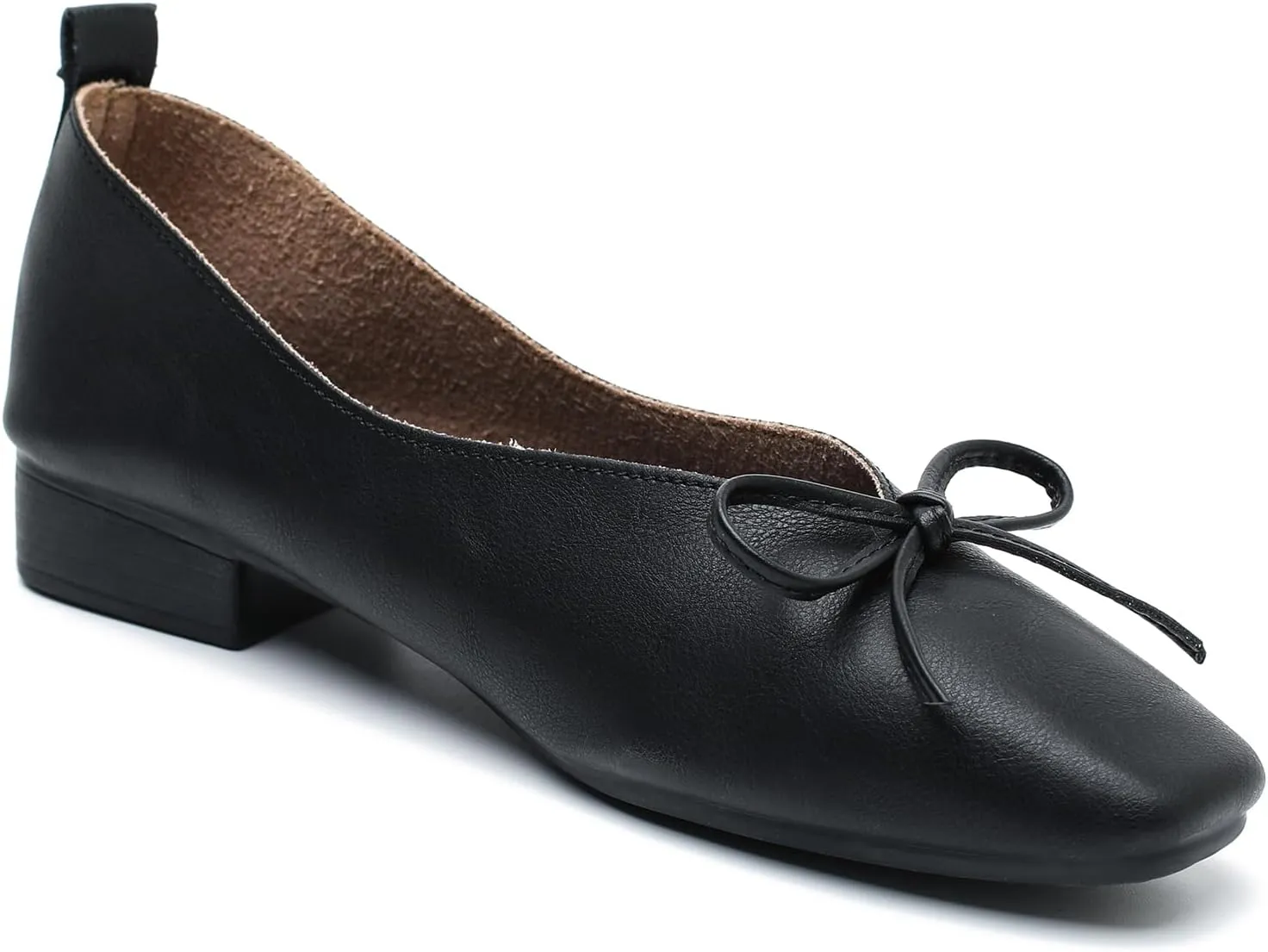 LIURUIJIA Women's Slip On Bowknot Ballet Flats Square Toe Lightweight Casual Dressy Comfortable Work Low Heels Retro Dress Shoes