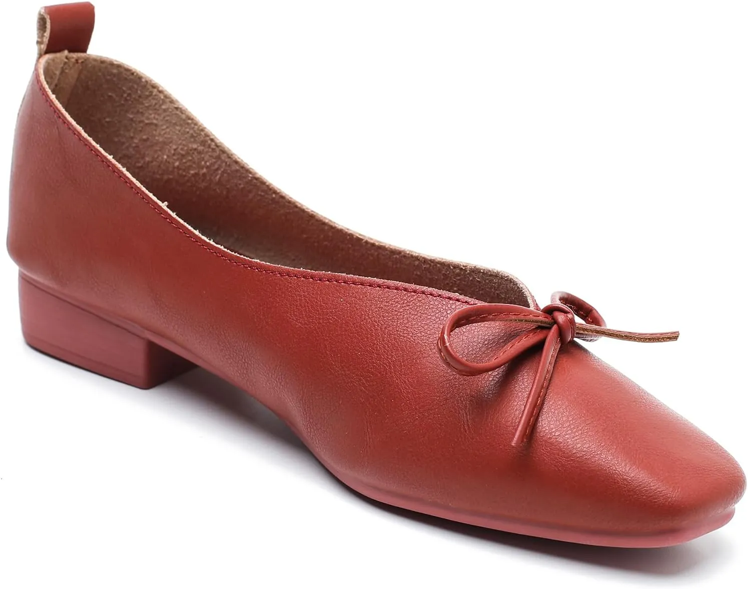 LIURUIJIA Women's Slip On Bowknot Ballet Flats Square Toe Lightweight Casual Dressy Comfortable Work Low Heels Retro Dress Shoes