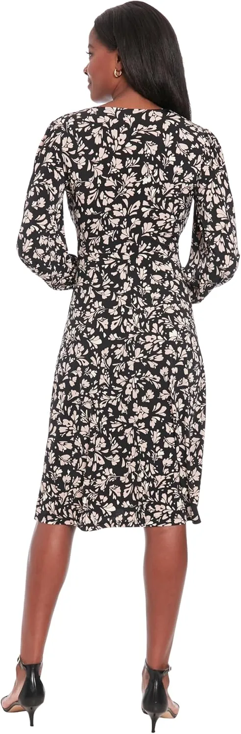 London Times Women's Floral Print V-Neck Midi 3/4 Bell Sleeves-Versatile Empire Waist Cocktail Wedding Guest Dresses